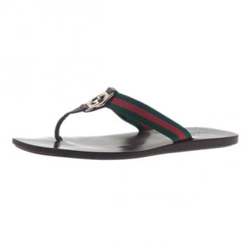 Gucci ‘GG’ Thong Web Detail Sandals With Double ‘G’ Ornament Size 39