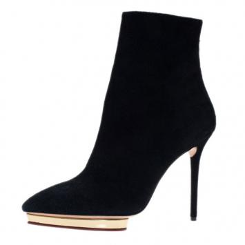 Charlotte Olympia Black Suede Deborah Platform Ankle Boots Size 41