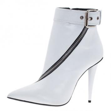 Giuseppe Zanotti White Leather Asymmetrical Zip Ankle Boots Size 37.5