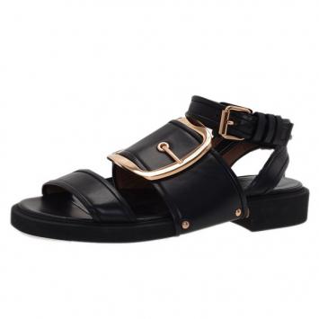Givenchy Black Leather Victor Buckle Flat Sandals Size 38