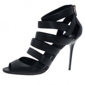 Jimmy Choo Black Caged Leather 'Dame' Sandals Size 40