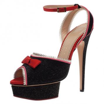 Charlotte Olympia Black Crepe Wild At Heart Ankle Strap Sandals Size 41