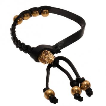 Alexander McQueen Black Braided Skull Bracelet 19CM