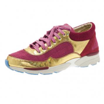 Chanel Pink Tweed and Leather Sneakers Size 40