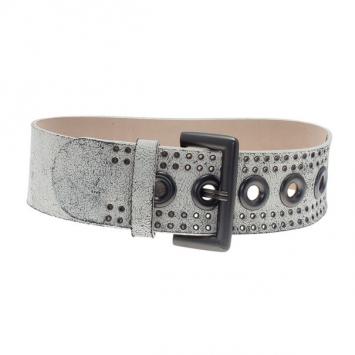 McQ by Alexander McQueen White Crackle Leather Eyelet Belt 55CM