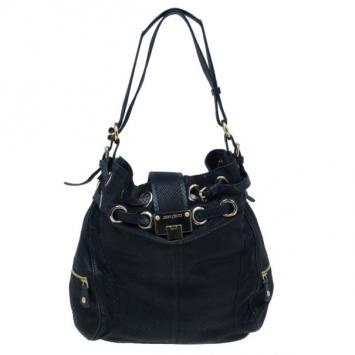 Jimmy Choo Black Leather Embossed Ramona Bucket Tote