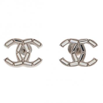 Chanel CC Logo Baguette Shape Crystal Earrings