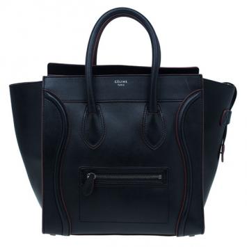 Celine Black and Red Trim Leather Mini Luggage Tote