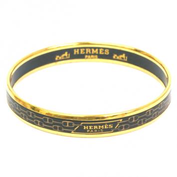 Hermes Narrow Black Gold Printed Enamel Bracelet
