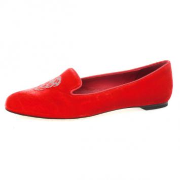 Alexander McQueen Red Velvet Skull Smoking Slippers Size 38.5