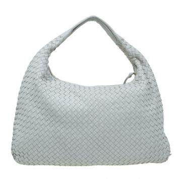 Bottega Veneta White Leather Intrecciato Hobo