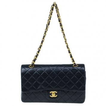 Chanel Black Lambskin Medium Double Flap Shoulder Bag