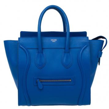 Pre Owned Celine Electric Blue Palmelato Leather Mini Luggage Tote