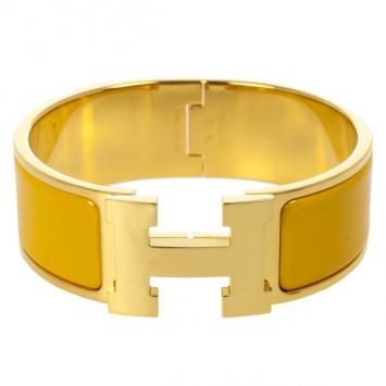 Hermes Clic-Clac H Soleil Yellow Enameld Gold Plated Bracelet