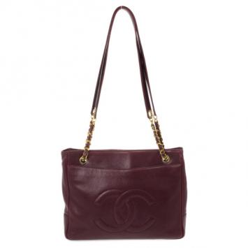 Chanel Vintage Maroon Caviar Leather Tote Shoulder Bag