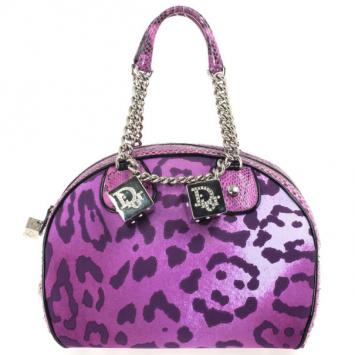 Christian Dior Purple Canvas and Python Gambler Handbag