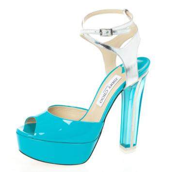 Jimmy Choo Blue Patent Leather Lolita Platform Sandals Size 39