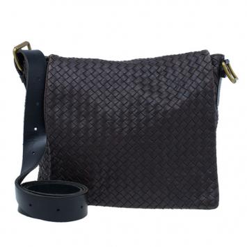 Pre Owned Bottega Veneta Brown Moro Intrecciato Leather Large Crossbody Messenger