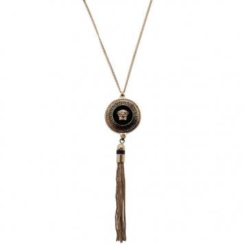 Versace Medusa Tassel Black Enamel Gold-Tone Necklace