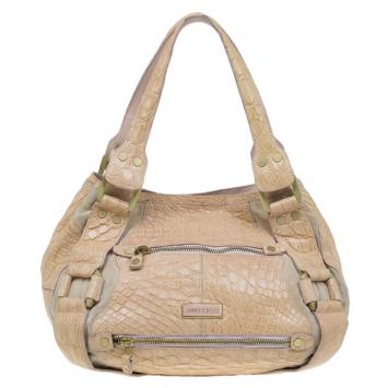 Jimmy Choo Beige Embossed Leather Large Mahala Hobo