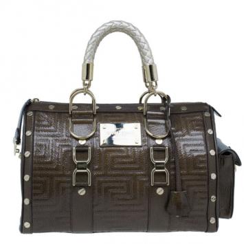 Versace Bronze Quilted Snap Out Of It Satchel