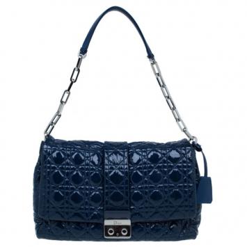 Dior Navy Blue Patent Leather Large Miss Dior Flap Bag