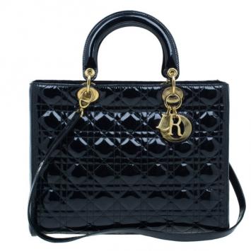 Dior Black Patent Large Lady Dior
