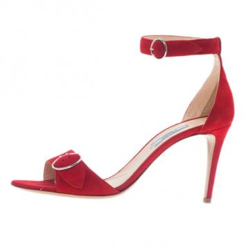 Prada Red Suede Ankle Strap Sandals Size 39
