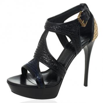 Burberry Prorsum Raffia &amp; Patent Leather Platform Sandals Size 39