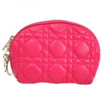 Pre Owned Dior Pink Quilted Lady Dior Pouch