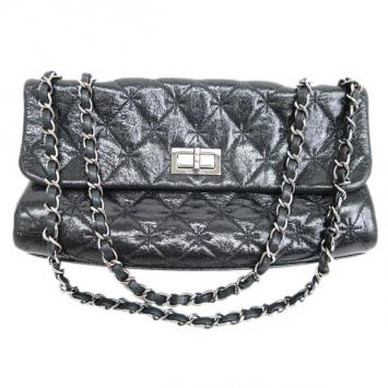 Chanel Black Crackled Leather Flap Bag