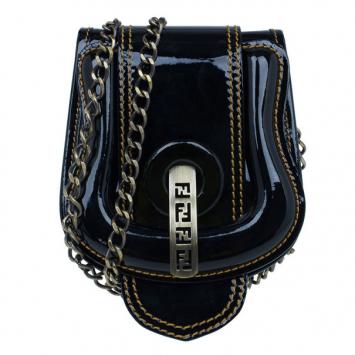 Fendi Black Patent Leather B Crossbody Clutch