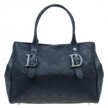 Dior Black Cannage Leather Large Quilted Tote