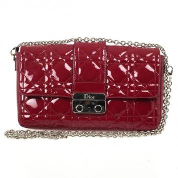 Christian Dior Red Cannage Quilted Patent Leather Lady Dior New Lock Mini Flap Bag