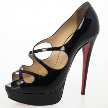 Christian Louboutin Black Patent Criss Cross Mademoi 150mm Platform Pumps Size 40