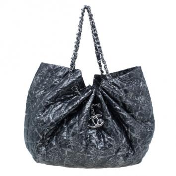 Chanel Metallic Grey Leather Large Hobo