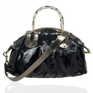 Gucci Black Coated Canvas Pop Bamboo Handle Bag