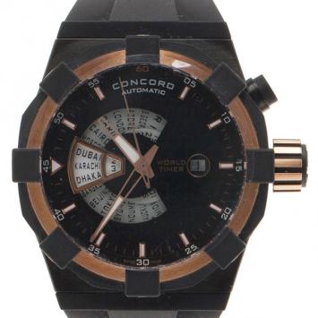 Pre Owned Concord Black Rose Gold & Stainless Steel C1 WorldTimer Men's Wristwatch 47MM