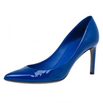 Gucci Blue Patent Brooke Pointed Toe Pumps Size 37.5