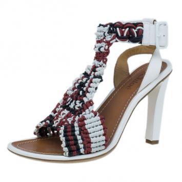Chloe White Woven Leather Ingrid Sandals Size 36.5