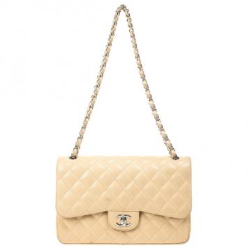Chanel Beige Caviar Leather Jumbo Classic Flap Bag