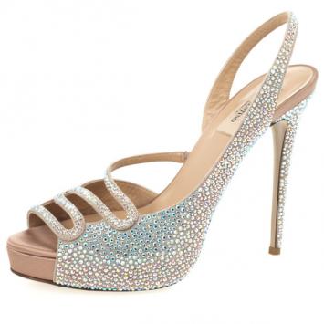 Valentino Crystal-Coated Suede Slingback Sandals Size 39
