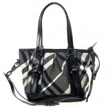 Pre Owned Burberry Black Beat Check Nylon Lowry Tote