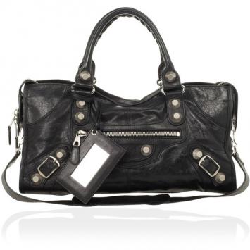 Pre Owned Balenciaga Black Leather Giant 12 City Bag 