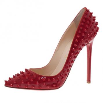 Christian Louboutin Red Patent Pigalle Spikes Pumps Size 38.5