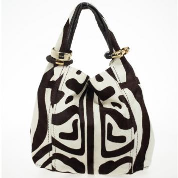 Jimmy Choo Brown and White Zebra Print Pony Hair Saba Large Hobo Bag
