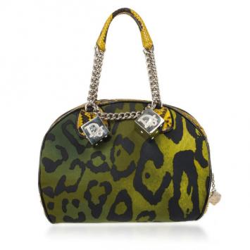 Pre Owned Christian Dior Green Canvas and Python Gambler Handbag