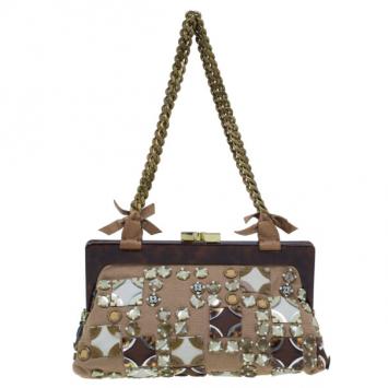 Chloe Nude Embellished Canvas Small Alice Shoulder Bag