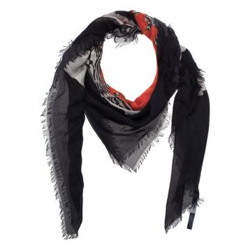 Alexander McQueen Orange and Black Skull Print Square Scarf