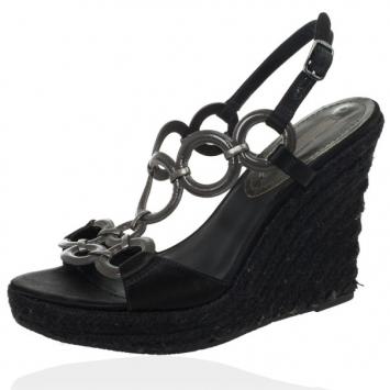 Celine Black Espadrilles Wedges Sandals Size 38